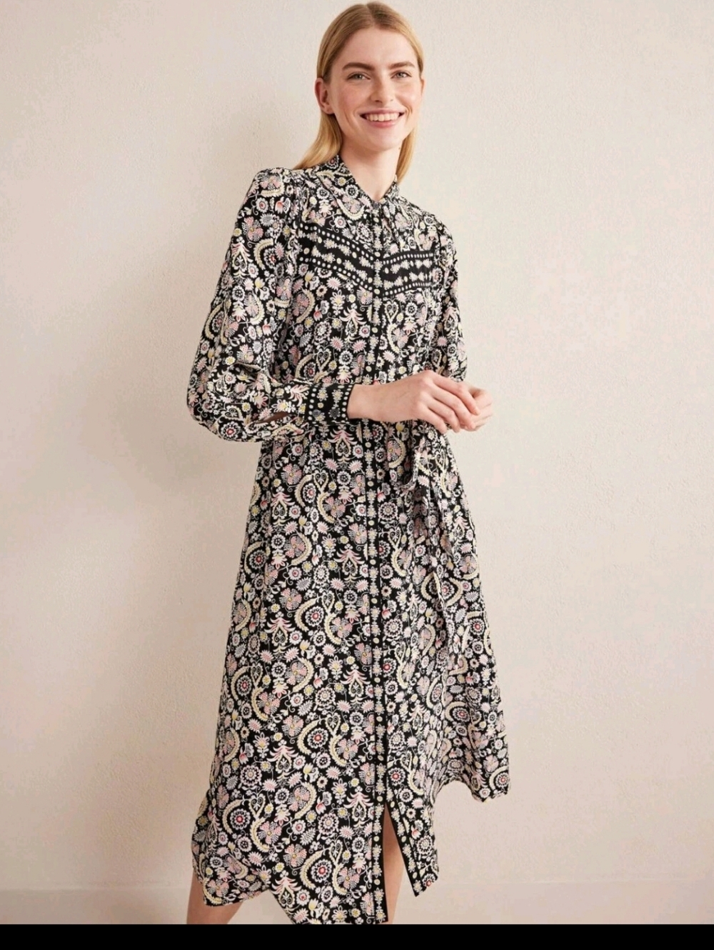 Boden Midi Button Up Floral Paisley Shirt Dress Size 6P